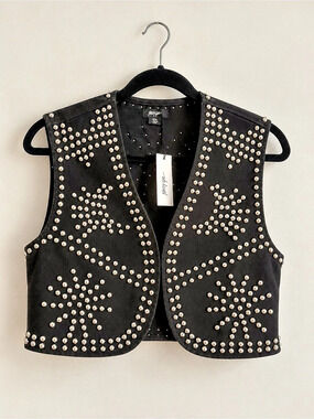 Nasty Gal Black & Silver Studded Western Rocker Vest NWT - Size 4